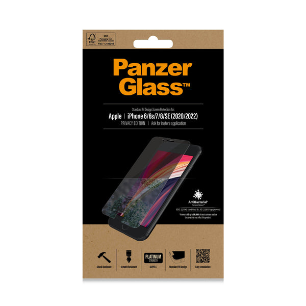 PanzerGlass ® Privacy Screen Protector iPhone SE (2020/2022) | 8 | 7 | 6 | 6s | Standard Fit Klar skærmbeskytter Apple 1 stk