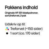HP 301 2-pack Black/Tri-color Original Ink Cartridges blækpatron 2 stk Standard udbytte Sort, Blå, Magenta, Gul