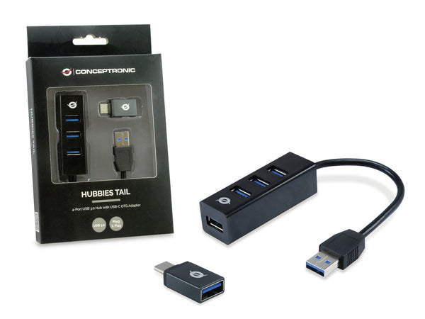 Conceptronic HUBBIES04B interface hub USB 3.2 Gen 1 (3.1 Gen 1) Type-A 5000 Mbit/s Sort