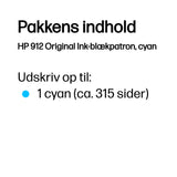 HP 912 Cyan Original Ink Cartridge blækpatron 1 stk Standard udbytte Blå