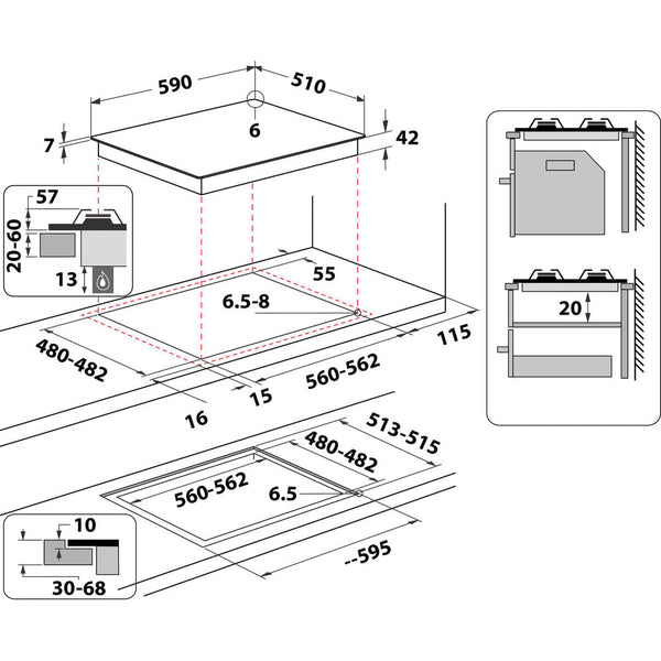 Whirlpool AKT 625/WH Sort, Hvid Indbygget 60 cm Gaskomfur 4 zone(s)