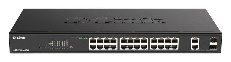 D-Link DGS-1100-26MPV2/B Administreret L2 Gigabit Ethernet (10/100/1000) Strøm over Ethernet (PoE) Sort