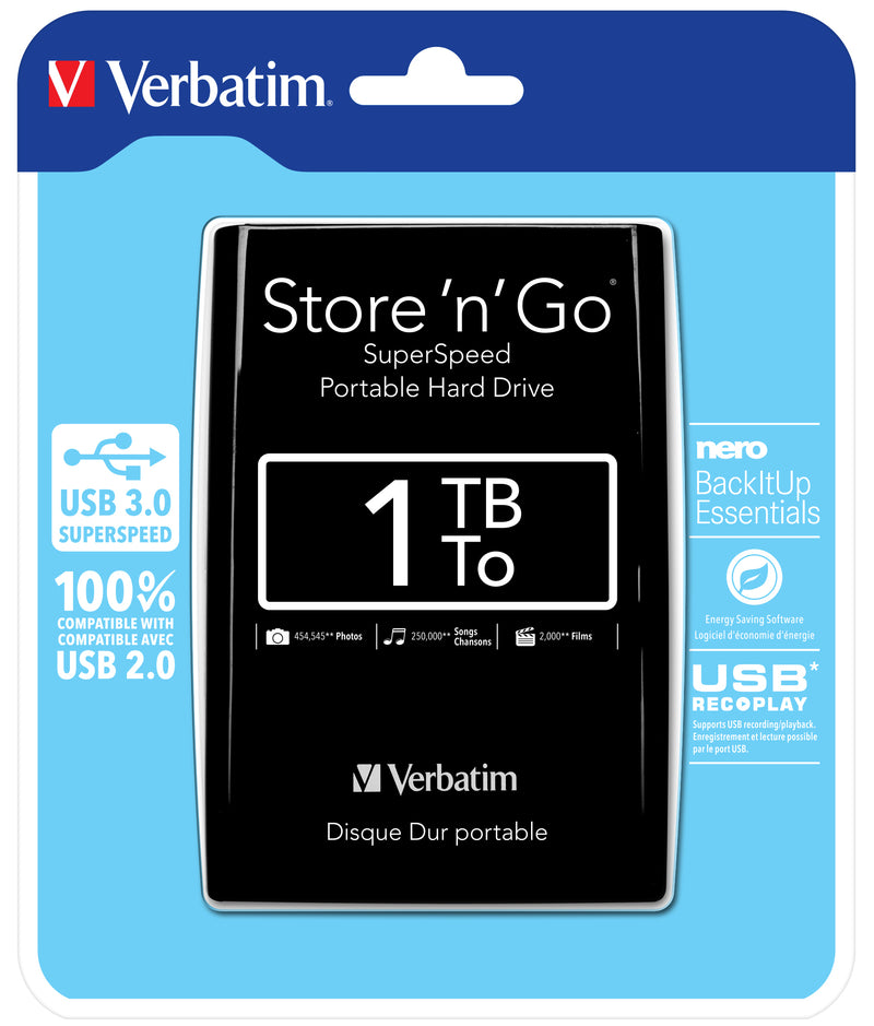 Verbatim Store 'n' Go ekstern harddisk 1 TB 5400 rpm 2.5" Sort