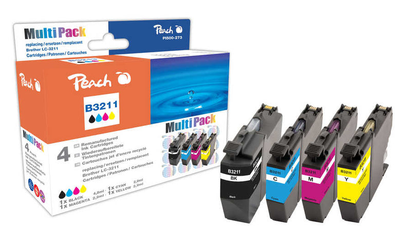 Peach PI500-273 blækpatron 4 stk Kompatibel Sort, Blå, Magenta, Gul