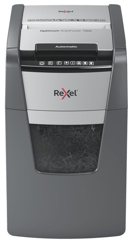 Rexel Optimum AutoFeed+ 130X papirmakulator Krydsmakulering 55 dB 22 cm Sort, Sølv