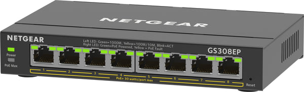 NETGEAR 8-Port Gigabit Ethernet PoE+ Plus Switch (GS308EP) Administreret L2/L3 Gigabit Ethernet (10/100/1000) Strøm over Ethernet (PoE) Sort