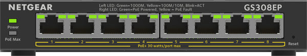 NETGEAR 8-Port Gigabit Ethernet PoE+ Plus Switch (GS308EP) Administreret L2/L3 Gigabit Ethernet (10/100/1000) Strøm over Ethernet (PoE) Sort