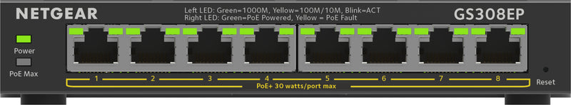 NETGEAR 8-Port Gigabit Ethernet PoE+ Plus Switch (GS308EP) Administreret L2/L3 Gigabit Ethernet (10/100/1000) Strøm over Ethernet (PoE) Sort