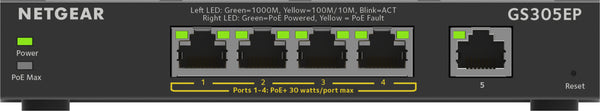 NETGEAR 5-Port Gigabit Ethernet PoE+ Plus Switch (GS305EP) Administreret L2/L3 Gigabit Ethernet (10/100/1000) Strøm over Ethernet (PoE) Sort