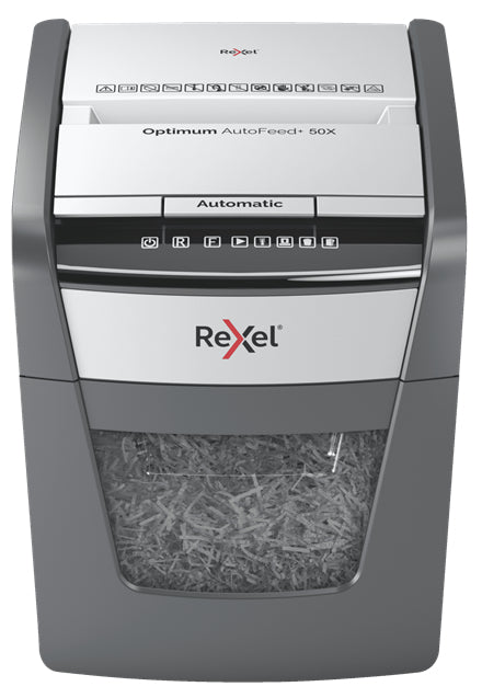 Rexel Optimum AutoFeed+ 50X papirmakulator 55 dB 22 cm Sort, Grå