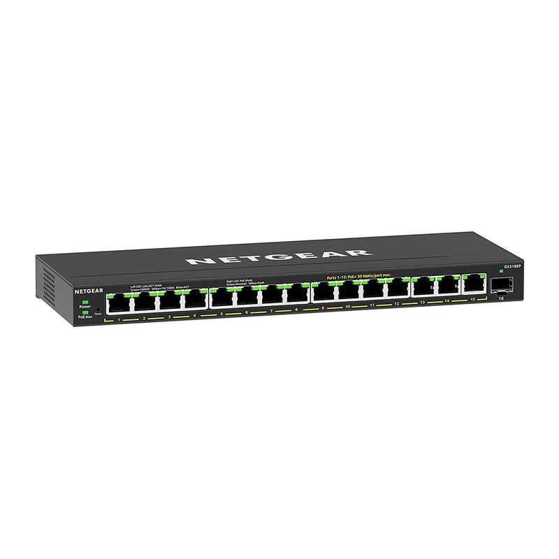 NETGEAR GS316EP-100PES netværksswitch Administreret Gigabit Ethernet (10/100/1000) Strøm over Ethernet (PoE) Sort
