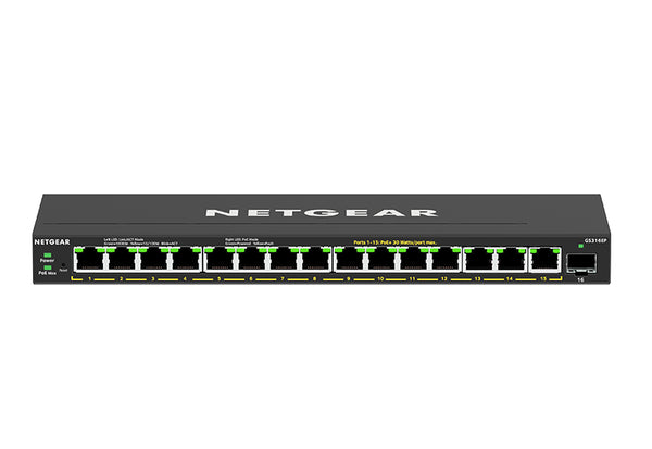 NETGEAR GS316EP-100PES netværksswitch Administreret Gigabit Ethernet (10/100/1000) Strøm over Ethernet (PoE) Sort