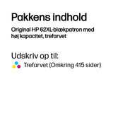 HP 62XL High Yield Tri-color Original Ink Cartridge blækpatron 1 stk Højt (XL) udbytte Blå, Magenta, Gul