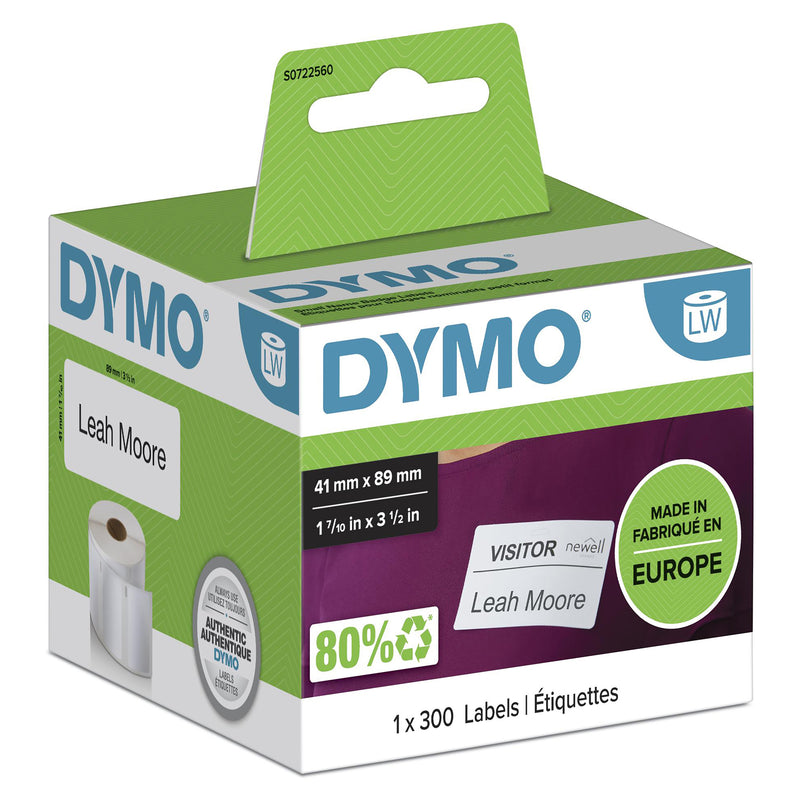 DYMO LW - Small Name Badge Labels - 41 x 89 mm - S0722560 Hvid Selvklæbende printeretiket
