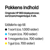 HP 963 4-Pack CMYK(4) Original Ink Cartridge Combo blækpatron 5 stk Standard udbytte Sort, Blå, Magenta, Gul