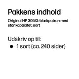 HP 305XL High Yield Black Original Ink Cartridge blækpatron 1 stk Højt (XL) udbytte