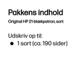 HP 21 Black Original Ink Cartridge blækpatron 1 stk Standard udbytte