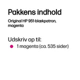 HP 951 Magenta Original Ink Cartridge blækpatron 1 stk Standard udbytte