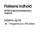 HP 912 Magenta Original Ink Cartridge blækpatron 1 stk Standard udbytte