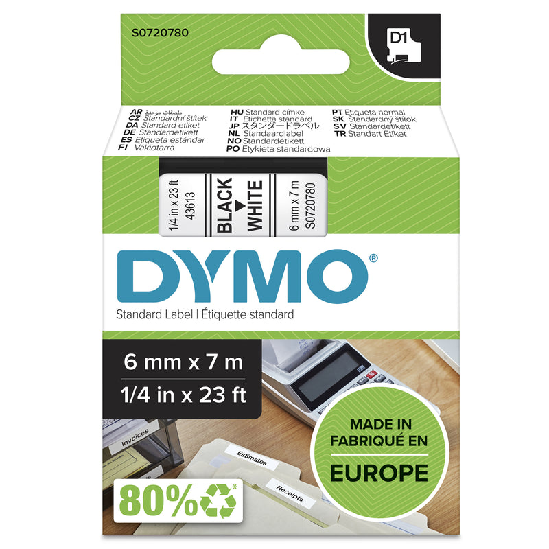 DYMO D1 Standard - Black on White - 6mm etiketbånd Sort på hvid
