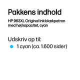 HP 963XL High Yield Cyan Original Ink Cartridge blækpatron 1 stk Højt (XL) udbytte Blå