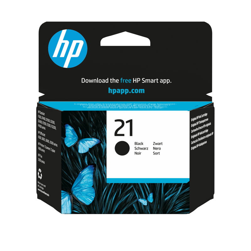 HP 21 Black Original Ink Cartridge blækpatron 1 stk Standard udbytte