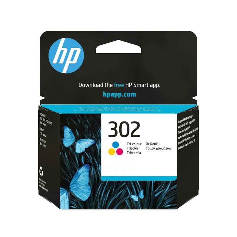HP 302 Tri-color Original Ink Cartridge blækpatron 1 stk Standard udbytte Blå, Magenta, Gul