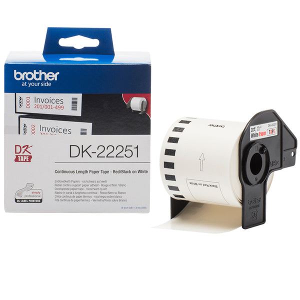 Brother DK-22251 etiketbånd Sort og rød på hvidt