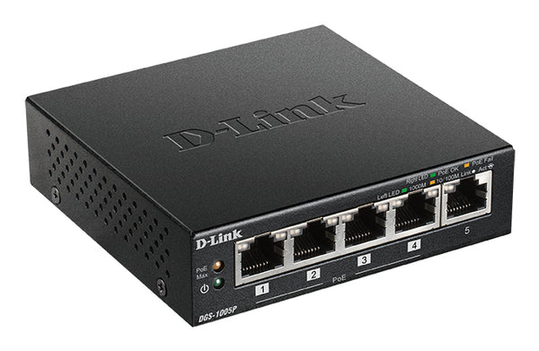 D-Link DGS-1005P/E netværksswitch Ikke administreret Gigabit Ethernet (10/100/1000) Strøm over Ethernet (PoE) Sort