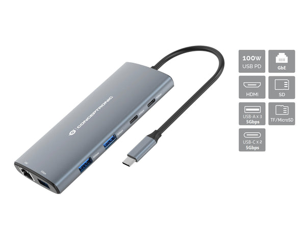 Conceptronic DONN06G Ledningsført USB 3.2 Gen 1 (3.1 Gen 1) Type-C Grå