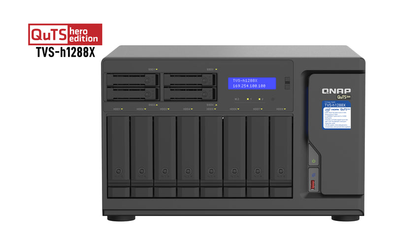QNAP TVS-h1288X NAS Tower Intel® Xeon® W-1250 16 GB DDR4 0 TB QuTS hero Sort