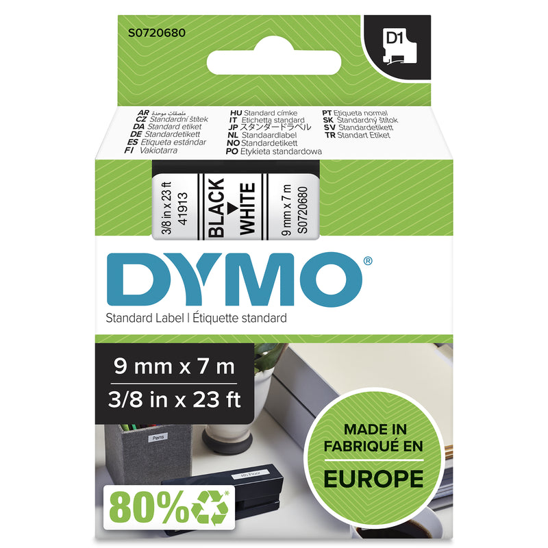 DYMO D1 Standard - Black on White - 9mm etiketbånd Sort på hvid