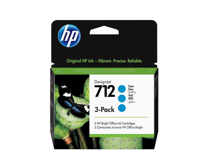 HP 712 3-pack 29-ml Cyan DesignJet Ink Cartridge printhoved Termisk inkjet
