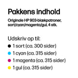 HP 903 4-Pack CMYK(4) Original Ink Cartridge Combo blækpatron Standard udbytte Sort, Blå, Magenta, Gul