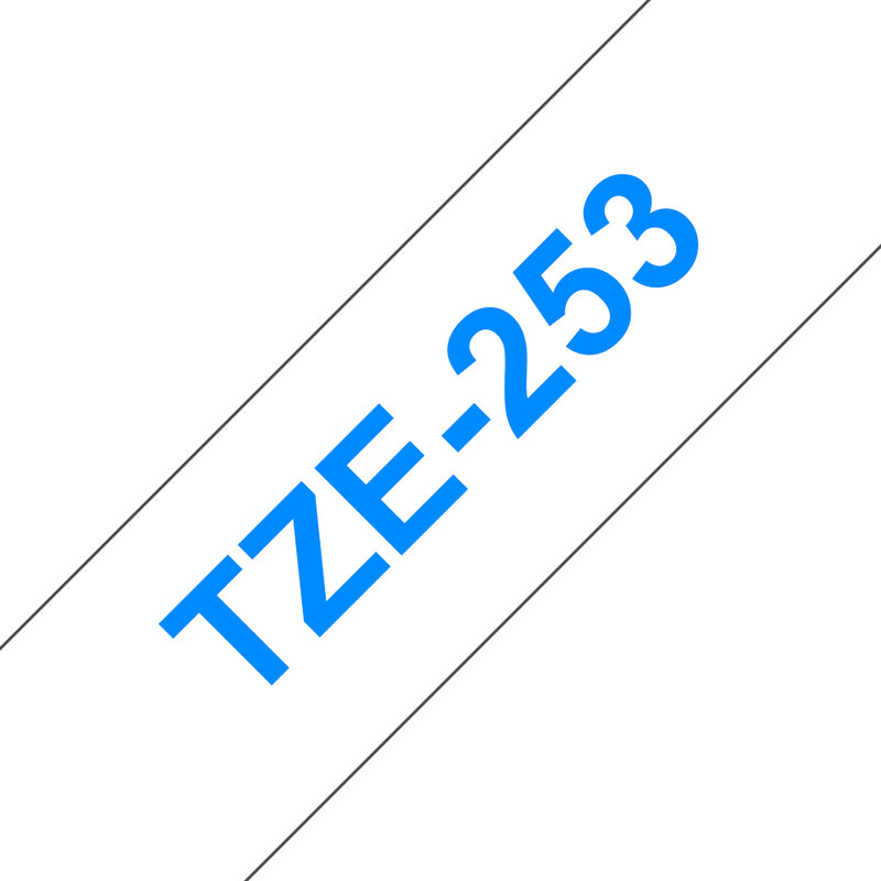 Brother TZE-253 etiketbånd Blå på hvid